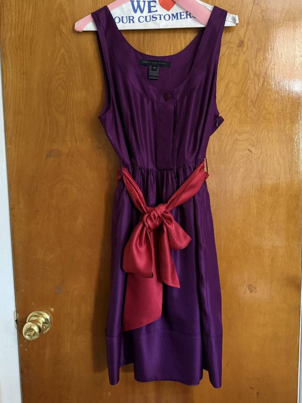 Purple silk Marc by Marc Jacobs party dress with pink sash